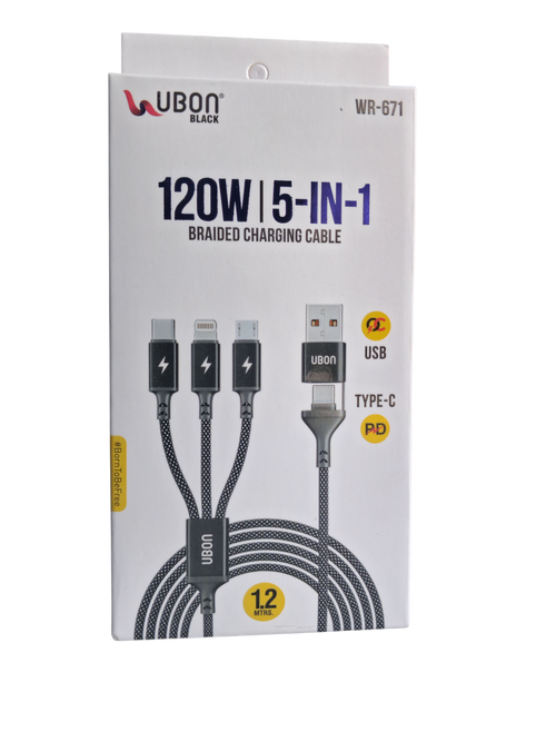 120W 4-in-1 Fast Charging Cable Nylon Braided Multi USB Charger Cord with Type-C, Micro USB & Lightning Connectors | Fast Data Sync & Durable Tangle-Free Cable for Android, iPhone, Tablets