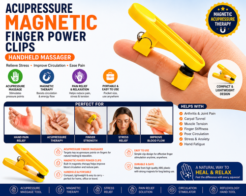 Acupressure magnetic finger power clips handheld massager(yellow,set of 5)