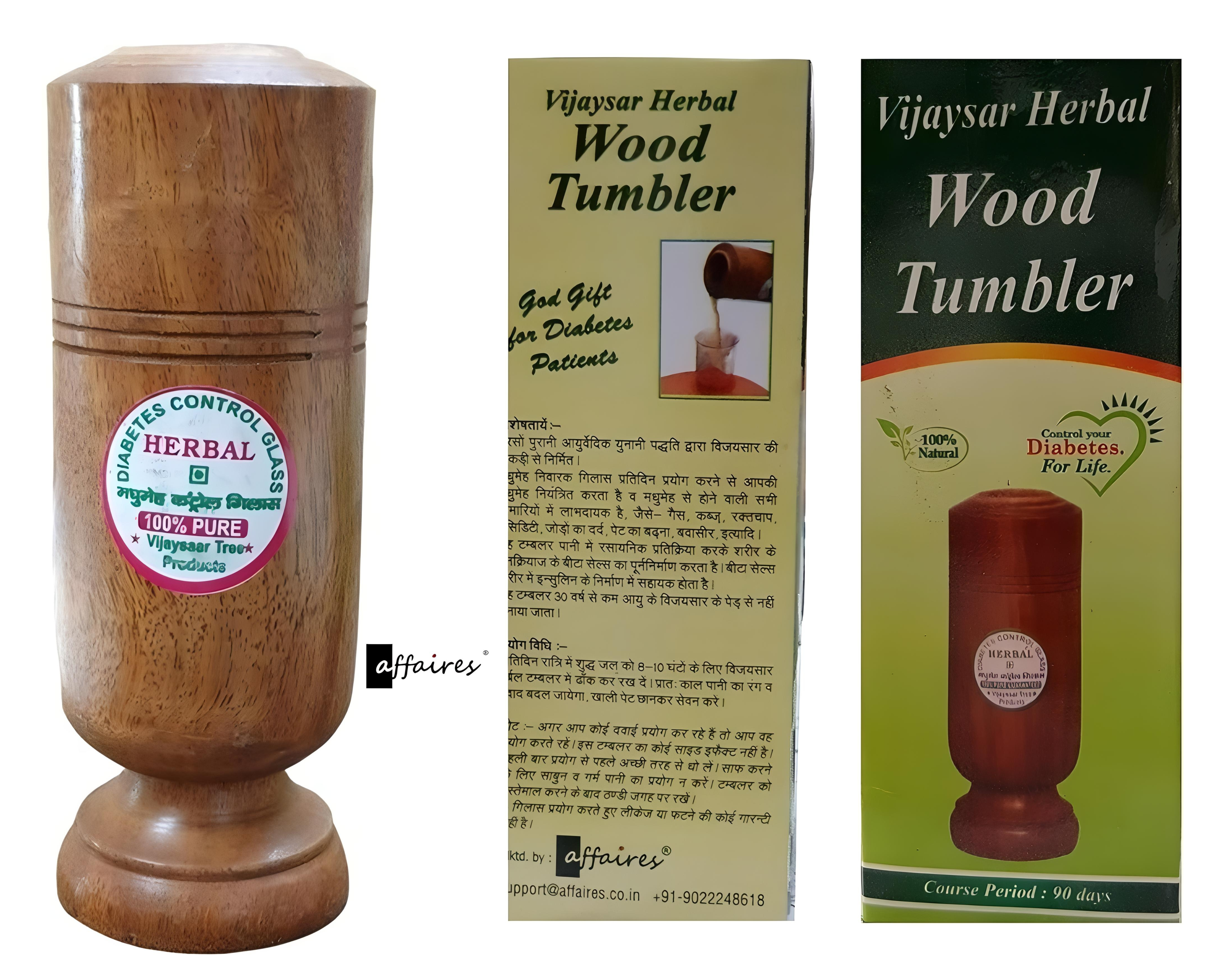 Diabetes Control Vijaysar Wooden Tumbler Glass for Drinking Water & Ayurvedic Glass for Diabetes Management and Blood Sugar Control (Singel Piece)