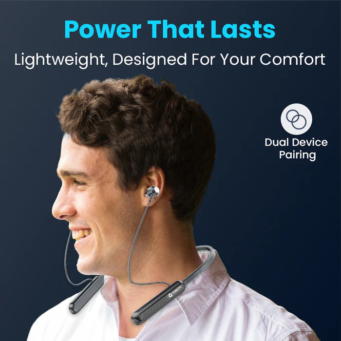 Bluetooth Wireless Neckband Earphones with 72H Playtime, Dual Pairing & Fast Charging