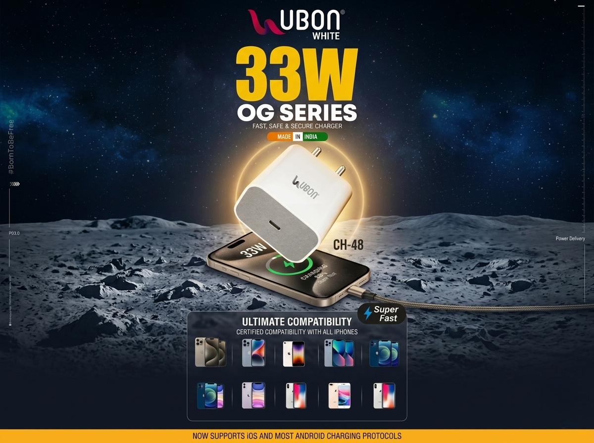 Ubon C48- 33W Fast Mobile Charger with C to C Cable – 2.0 SpeedUp USB Type C Fast Charging Adapter with Overheating & Over Voltage Protection, Safe Rapid Charger for All Smartphones