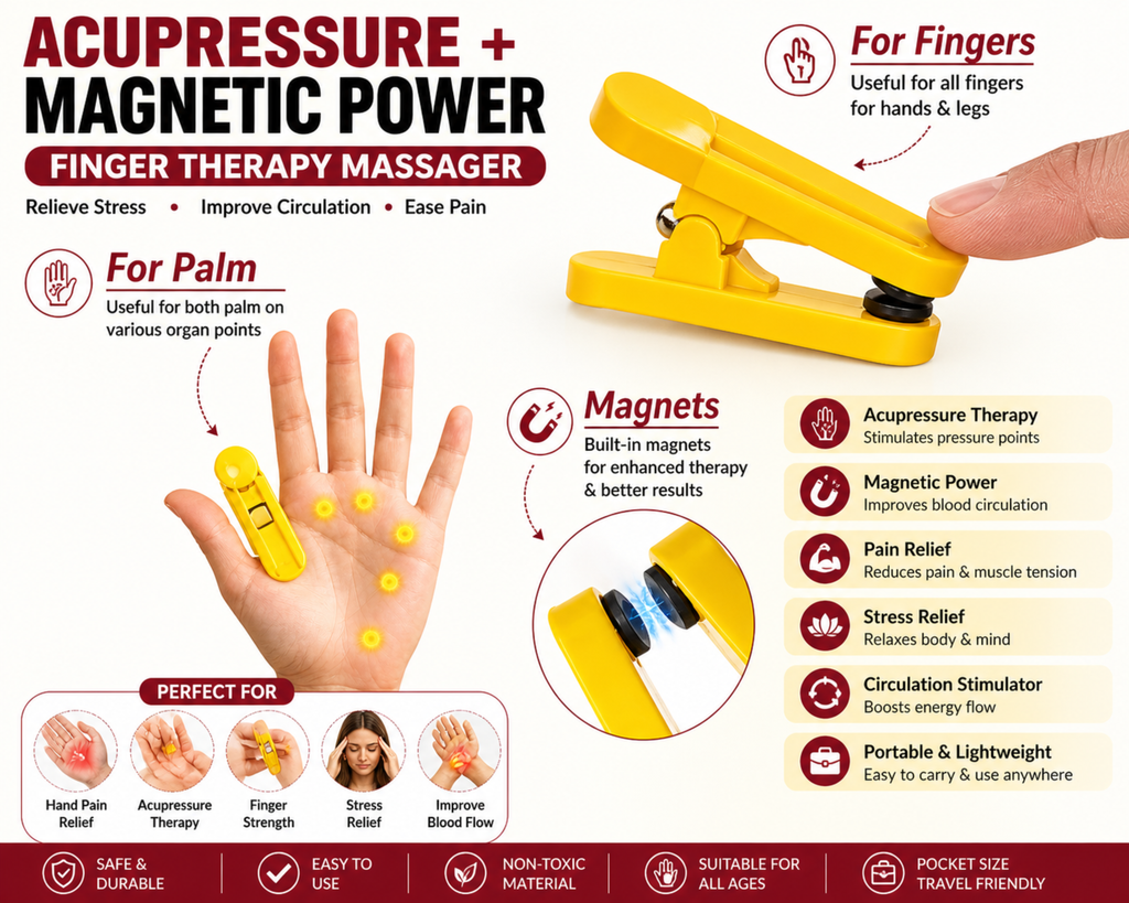 Acupressure magnetic finger power clips handheld massager(yellow,set of 5)