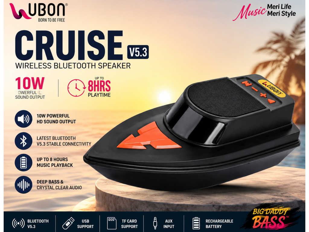 UBON Cruise V5.3 Wireless Bluetooth Speaker | 10W Powerful Sound Output | Up to 8 Hours Playtime | Portable Heavy Bass Speaker with Bluetooth 5.3, USB, TF Card &amp; AUX Support | Stylish Unique Design for Home, Travel &amp; Parties