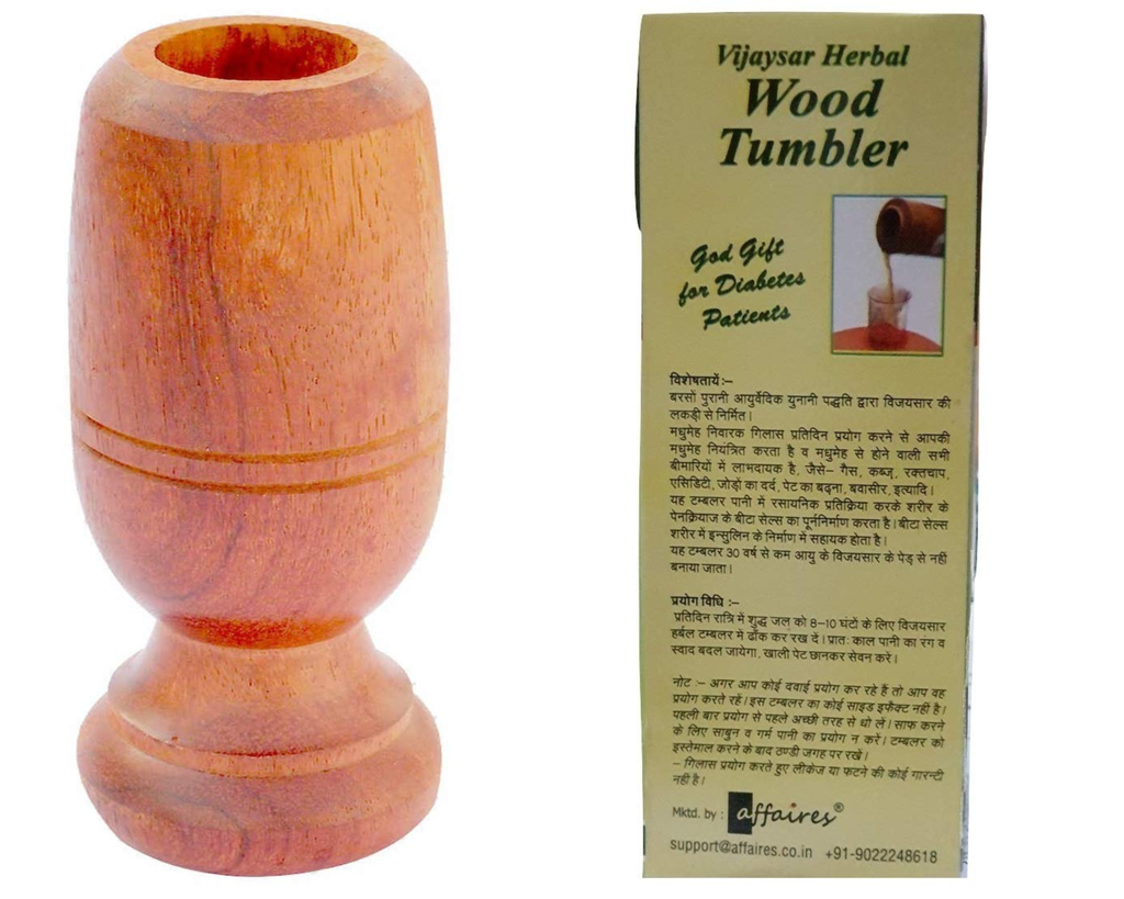 Diabetes Control Vijaysar Wooden Tumbler Glass for Drinking Water & Ayurvedic Glass for Diabetes Management and Blood Sugar Control (Singel Piece)