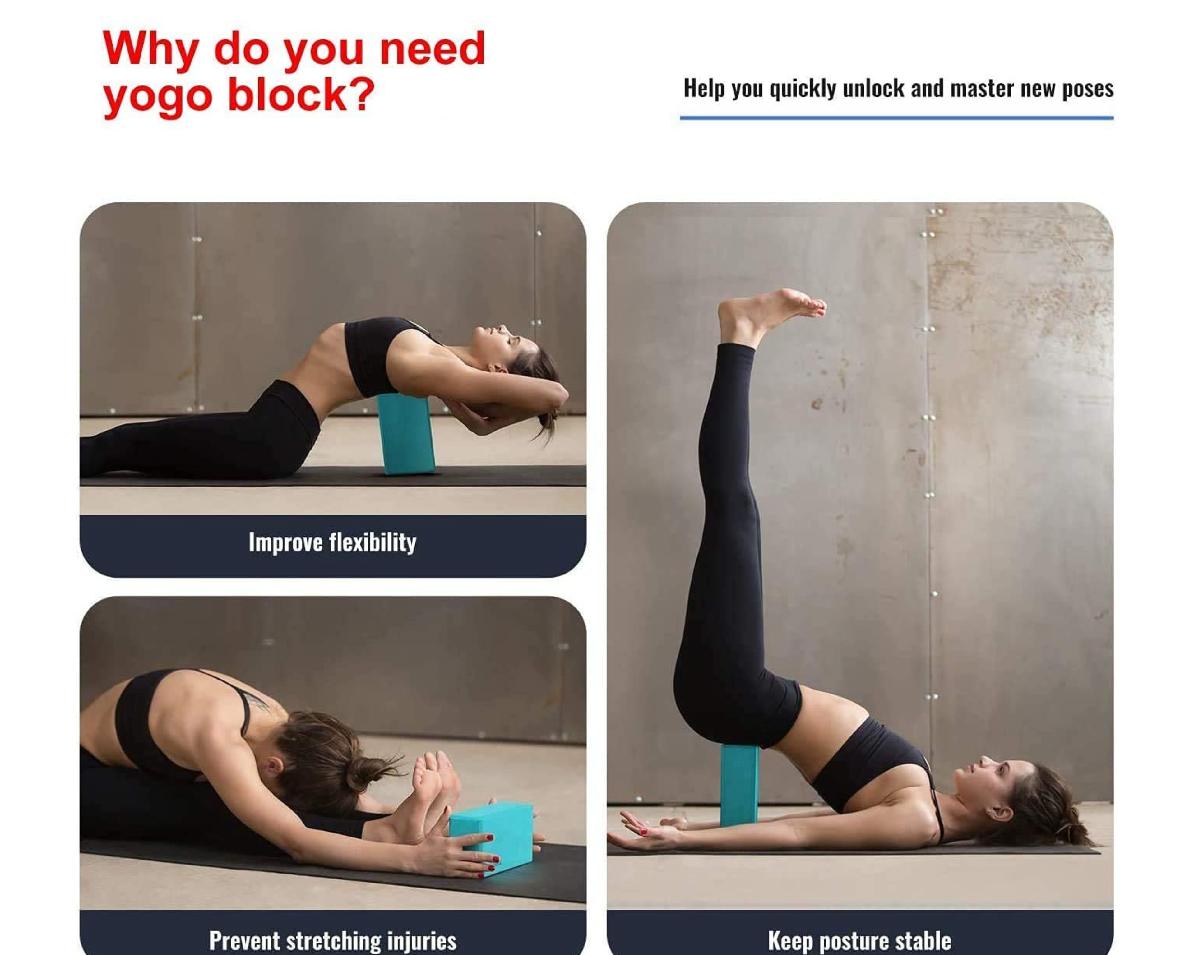 High-Density Foam Yoga Block for Stretching, Balance & Workout, Non-Slip Exercise Support Brick Multicolor (Pack of 2)