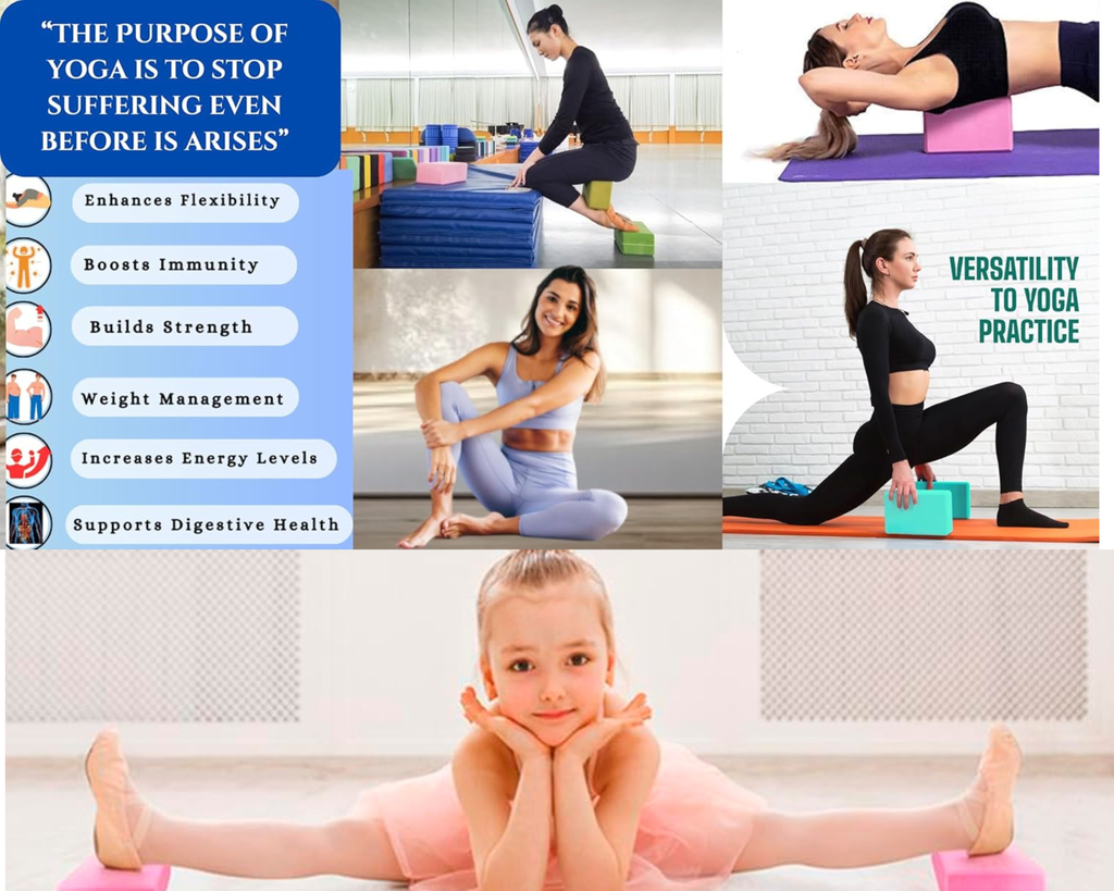High-Density Foam Yoga Block for Stretching, Balance & Workout, Non-Slip Exercise Support Brick Multicolor (Pack of 2)