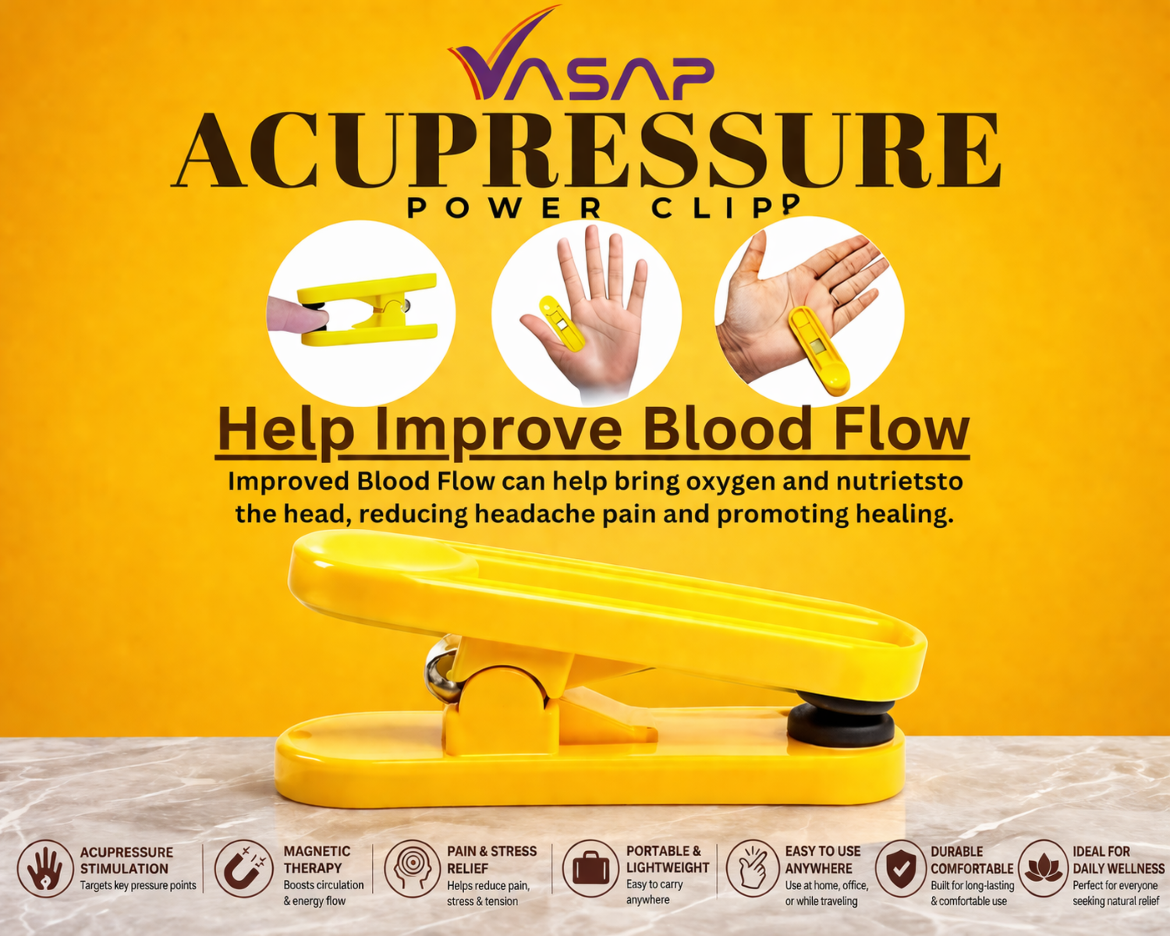 Acupressure magnetic finger power clips handheld massager(yellow,set of 5)