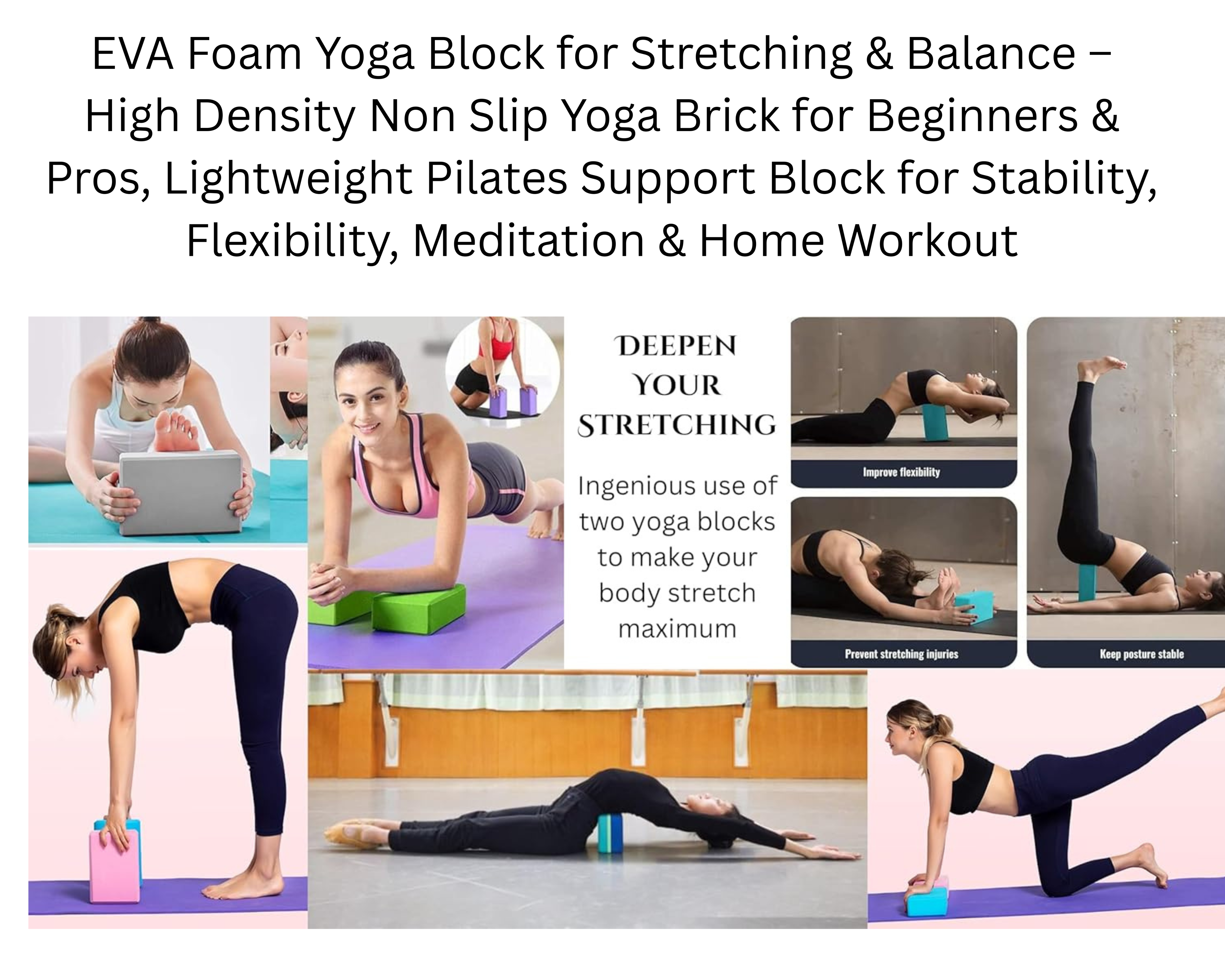 High-Density Foam Yoga Block for Stretching, Balance & Workout, Non-Slip Exercise Support Brick Multicolor (Pack of 2)