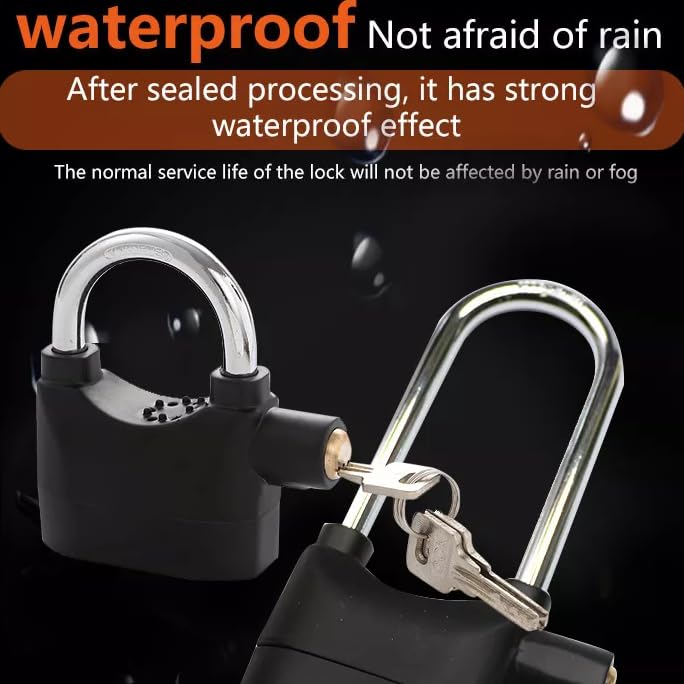 Alarm Security Lock with Motion Sensor | Heavy Duty Anti-Theft Padlock with 3 Keys for Bike, Gate & Door | Black