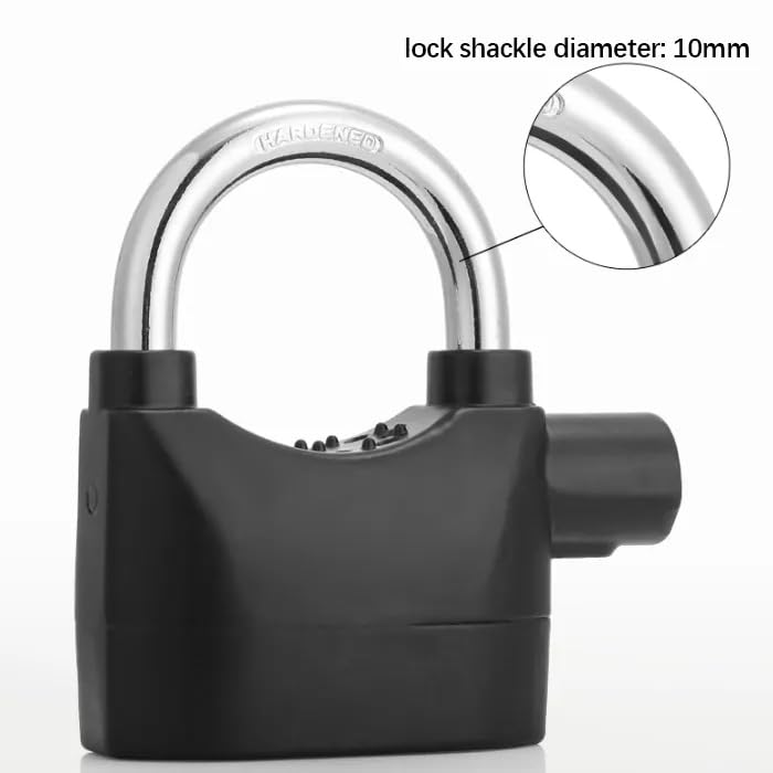 Alarm Security Lock with Motion Sensor | Heavy Duty Anti-Theft Padlock with 3 Keys for Bike, Gate & Door | Black