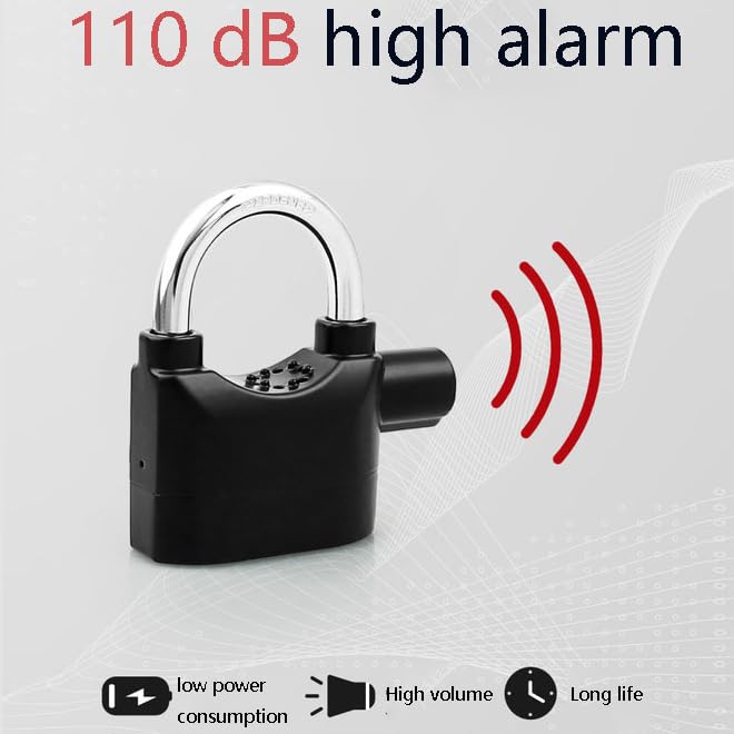 Alarm Security Lock with Motion Sensor | Heavy Duty Anti-Theft Padlock with 3 Keys for Bike, Gate & Door | Black