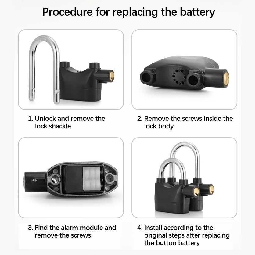 Alarm Security Lock with Motion Sensor | Heavy Duty Anti-Theft Padlock with 3 Keys for Bike, Gate & Door | Black