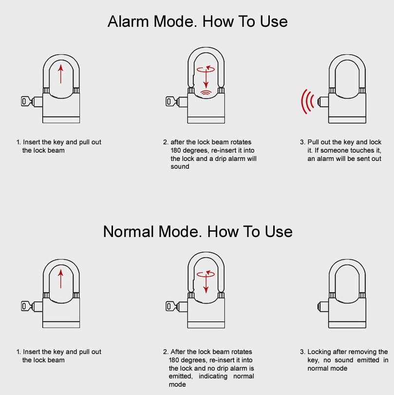 Alarm Security Lock with Motion Sensor | Heavy Duty Anti-Theft Padlock with 3 Keys for Bike, Gate & Door | Black