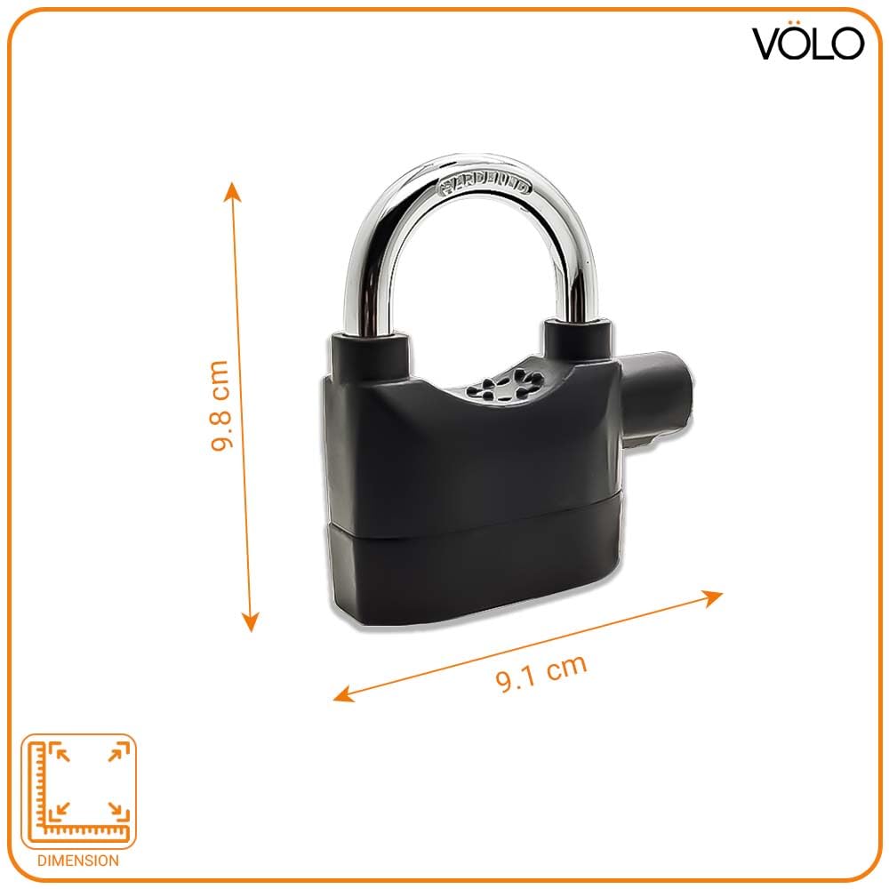 Alarm Security Lock with Motion Sensor | Heavy Duty Anti-Theft Padlock with 3 Keys for Bike, Gate & Door | Black