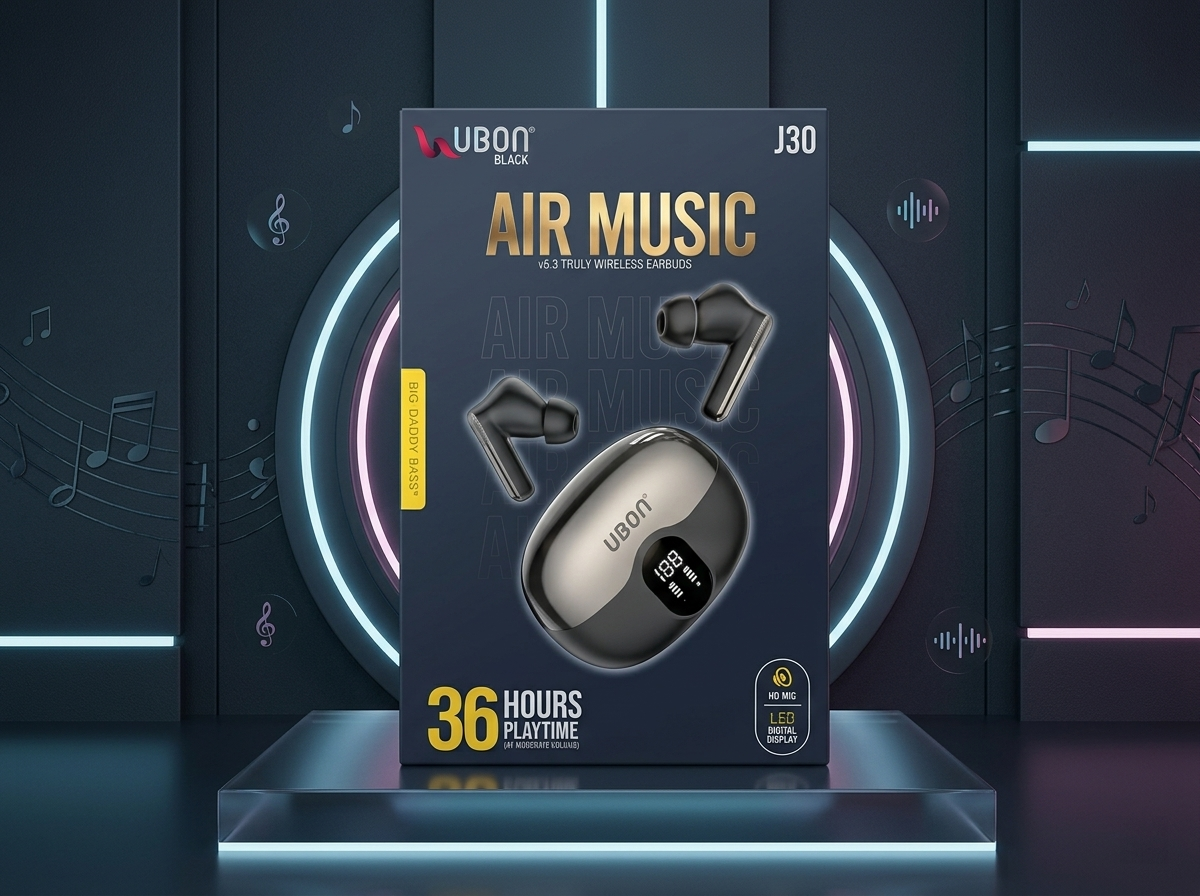 UBON J30 AIR MUSIC Wireless Earbuds Bluetooth v5.3 with Touch Control, 36H Playtime, Type-C Fast Charging, Deep Bass TWS Earbuds with Mic for Android, iPhone & Tablets