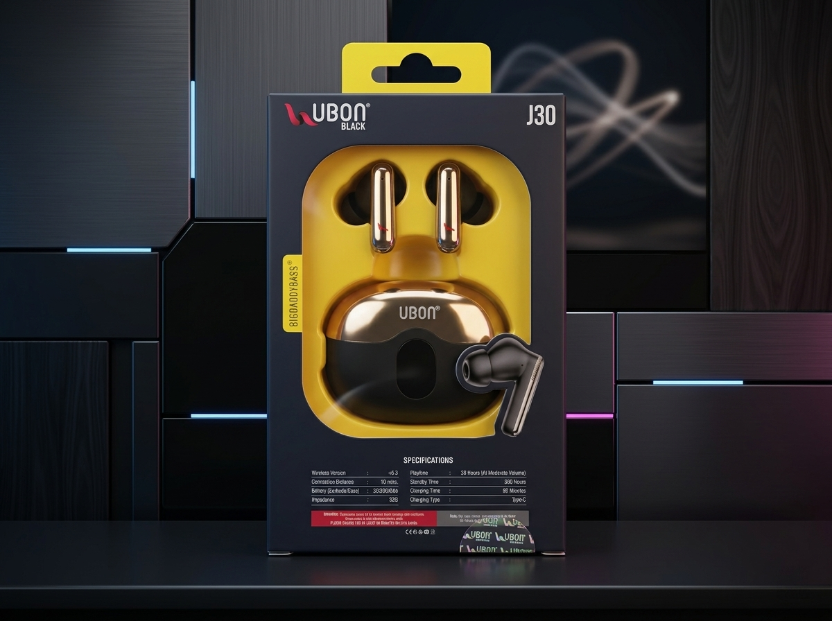 UBON J30 Wireless Earbuds Bluetooth v5.3 with Touch Control, 36H Playtime, Type-C Fast Charging, Deep Bass TWS Earbuds with Mic for Android, iPhone & Tablets